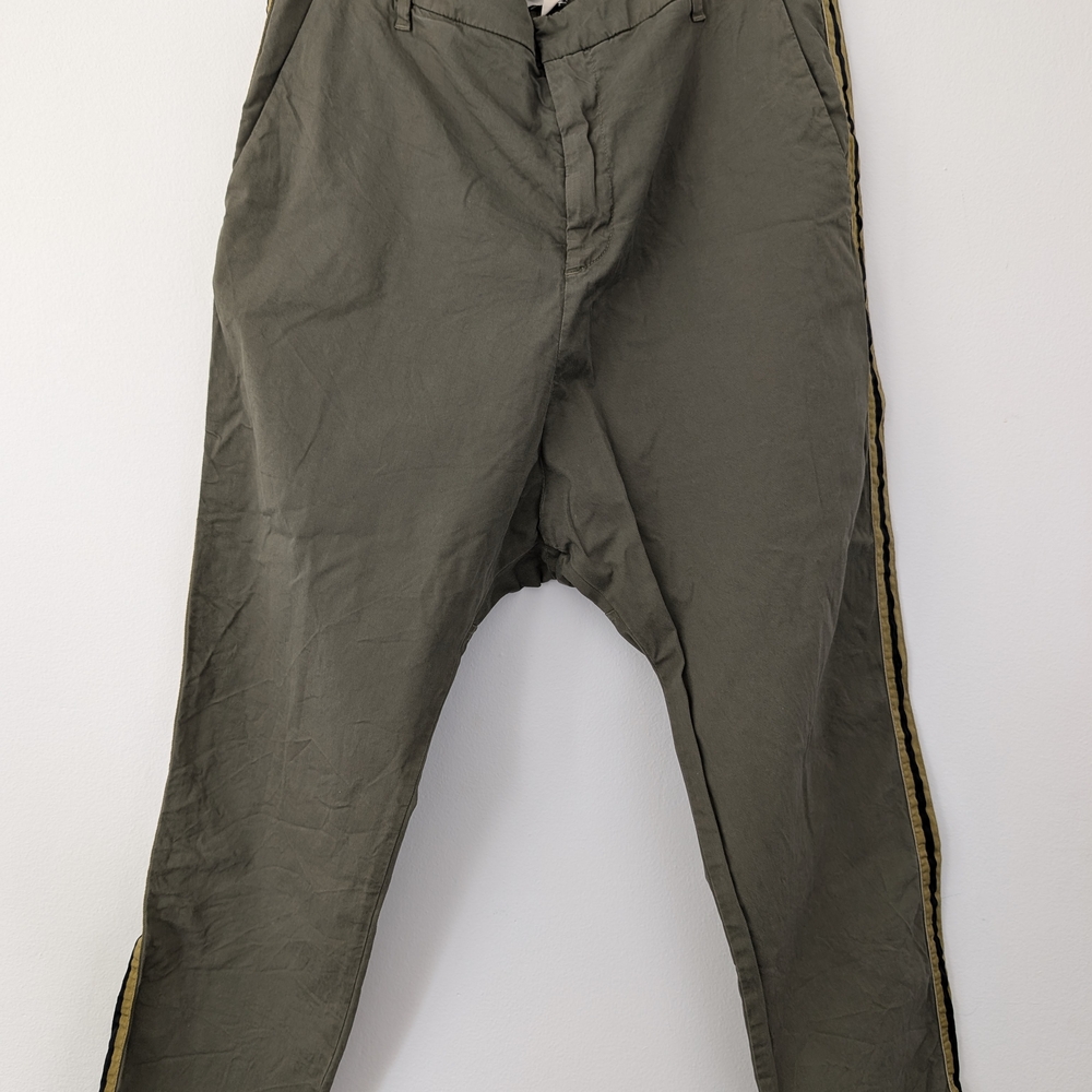 Women's Olive Green Pants with Side Stripe